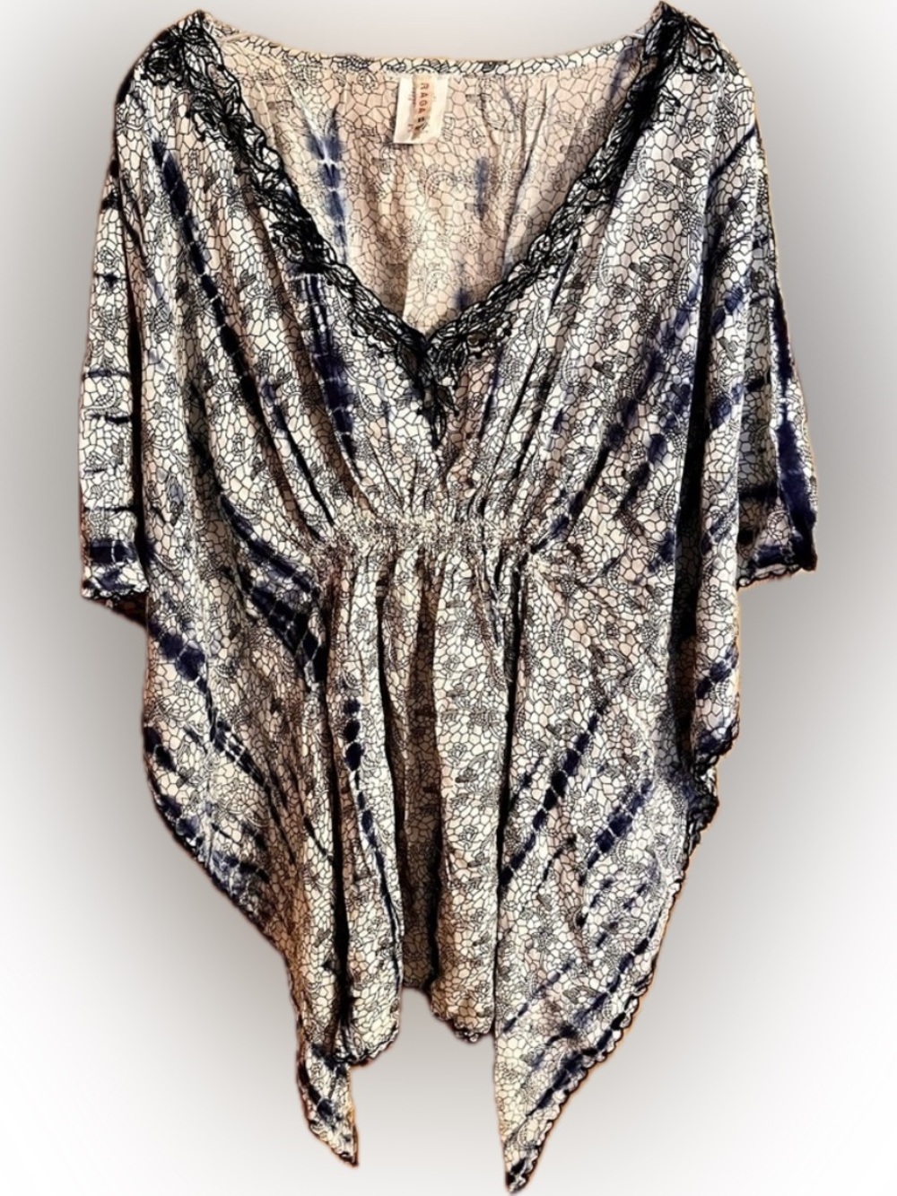 Raga Indigo Tie Dye Tunic Dress XS Boho 100% Viscose Swimsuit Coverup Kaftan New